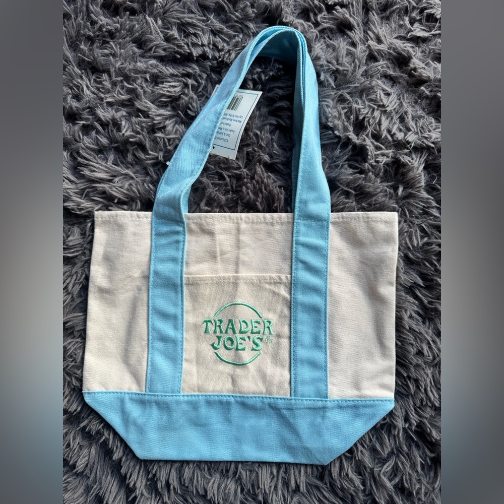 Trader Joe's Pastel Blue and Cream mini Tote Bag
